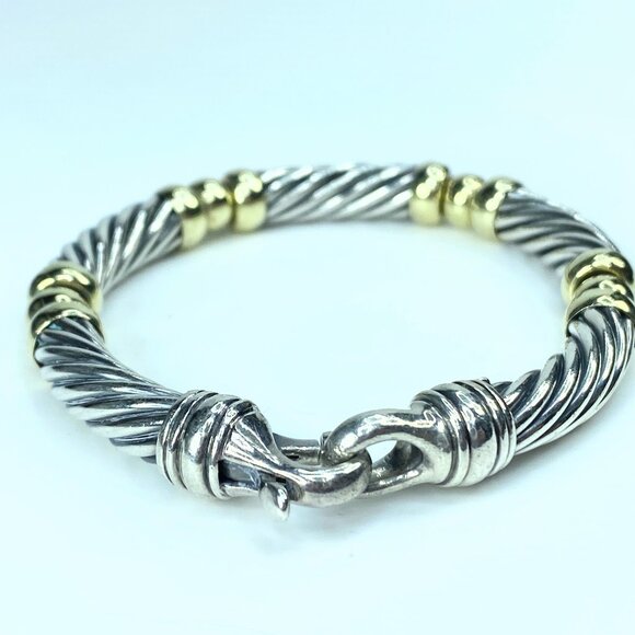 David Yurman Two-Tone Metro Cable Station Sterling 14K buckle bracelet JR9851 - Picture 1 of 8